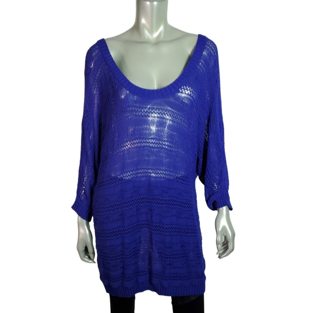 Torrid 1 Pullover Sweater‎ Plus Size 1X Open Knit Dolman Sleeve Stretch Blue